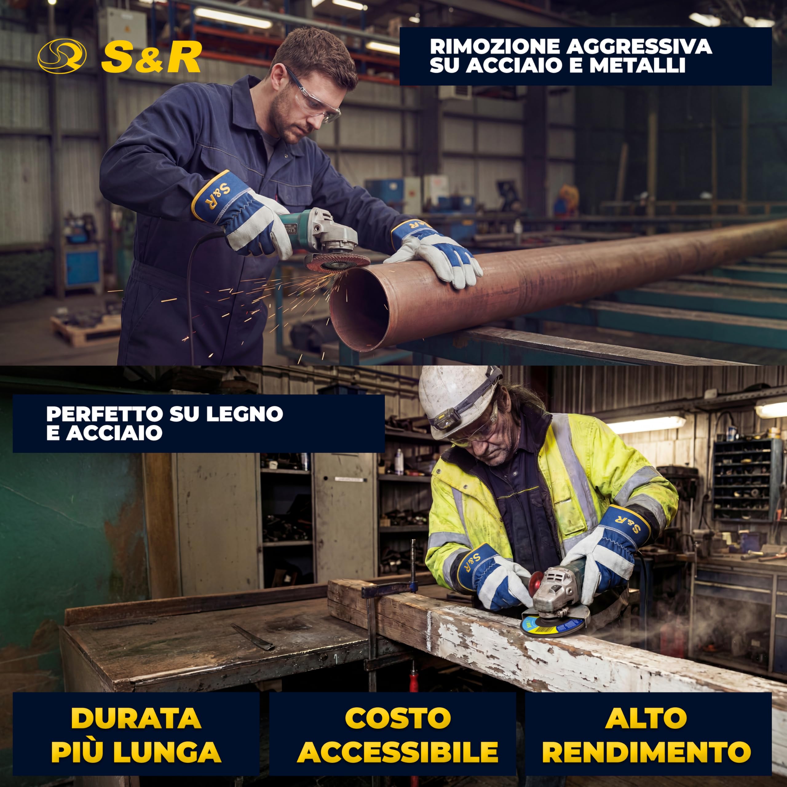 S&R 10 Dischi Lamellari 125x22,23 mm. Disco Abrasivo 125mm Grana 40 per Smerigliatrice. Disco Lamellare 125 – Ossido di Alluminio T29, Grana P40