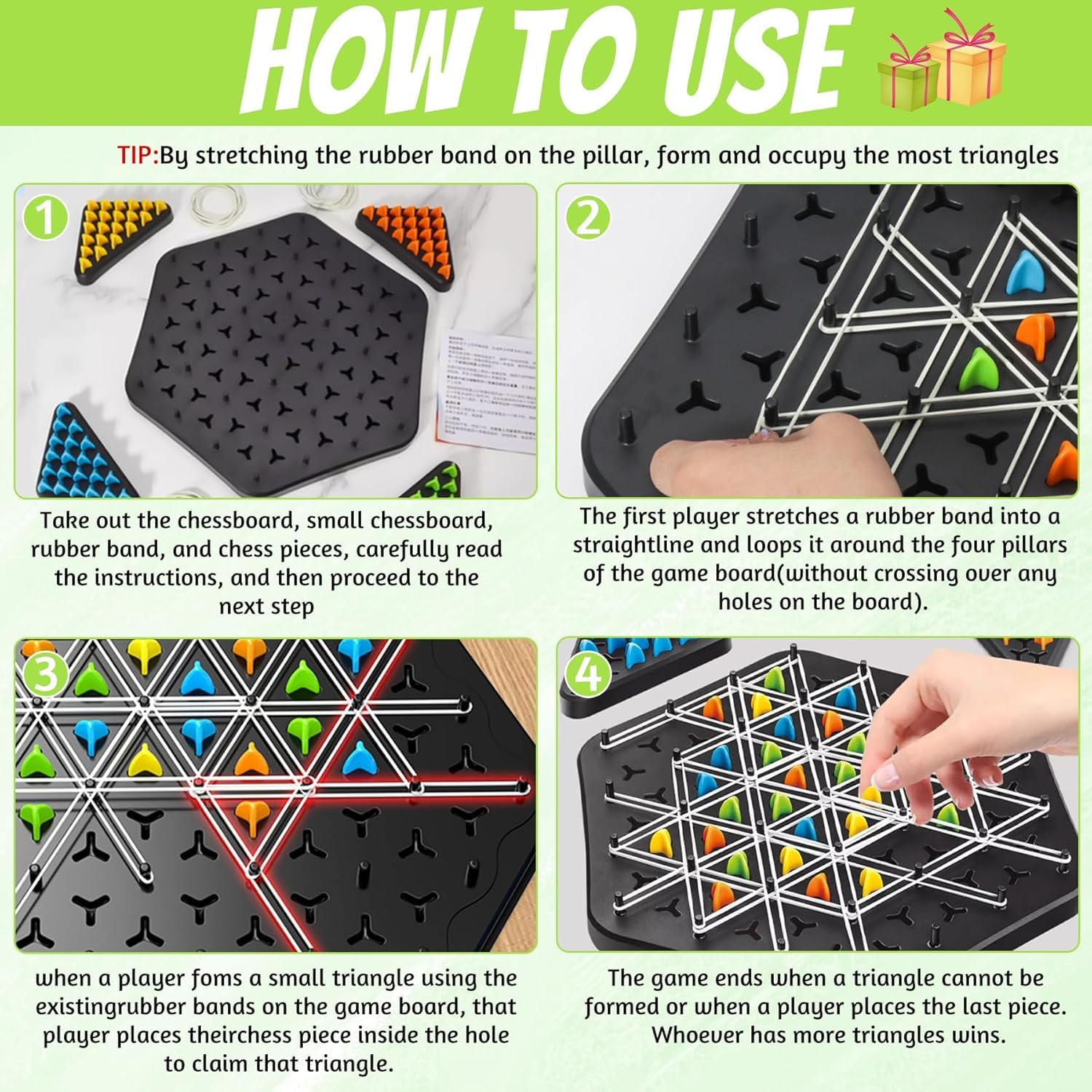 HGRGHH Gioco con Elastici e Triangoli, Trigglegame, Triggle Gioco da Tavola, Gioco a Triangolo a Catena, Chain Triangle Game Interattivo, Strategia Triggle Chain Triangle Game per Bambini Adulti