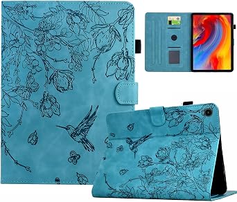 Case for Samsung Galaxy Tab A11+ Plus/A9+ Plus 11 Inch 2026/2024, Embossed Suede Leather Folio Stand Protective Cover for Galaxy Tab A11+/A9+ Tablet, Auto Wake/Sleep - Blue Bird Flower Embossing