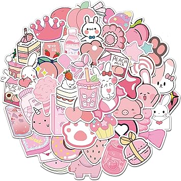 Amazon Com 50pcs Kawaii Stickers For Water Bottles Cute Vsco Vinyl Laptop Stickers Waterproof Aesthetic Stickers Kawaii Sticker Pack For Kids Girls Pink Rabbit Toys Games