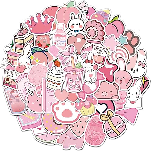 LANKEME 50PCS Cute Kawaii Stickers for Water Bottles, VSCO Pink Stickers for Laptop Aesthetic Stickers Gift for Kids Teens Girls(Pink Rabbit)