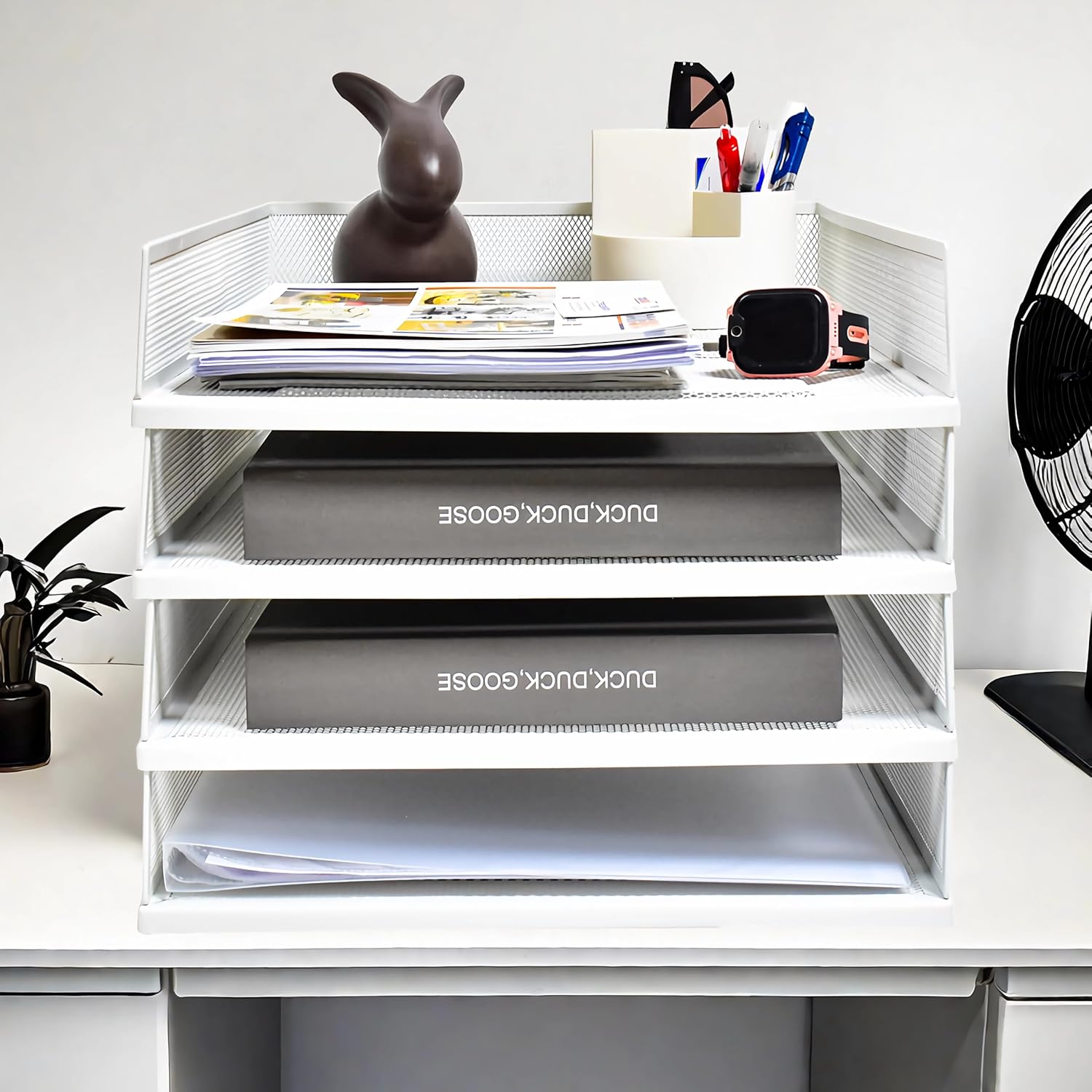 A3 Letter Case, Vertical & Horizontal, Deep, Mesh, Document Case, Desk Tray, 2 Tiers, Storage Rack, Office, Living Room Storage, Organization, Small Storage, Stackable, Durable, Stylish, White