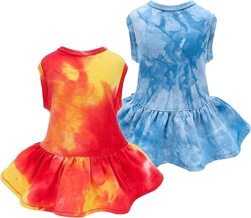 Fitwarm Paquete de 2 vestidos de perro con teñido anudado, ropa de verano para perros pequeños, traje de gato y mascotas, 100% algodón transpirable, disponible en Yaxa Peru