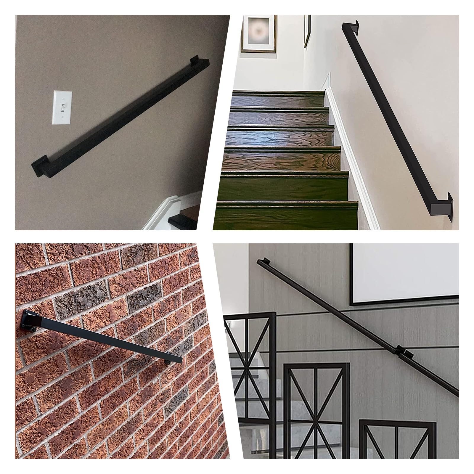 Treppengeländer-Set mit Wandhalterungen und Metallschrauben, Sicherheitsgurte für Treppen, einfache Installation, 2,5 m, Schwarz
