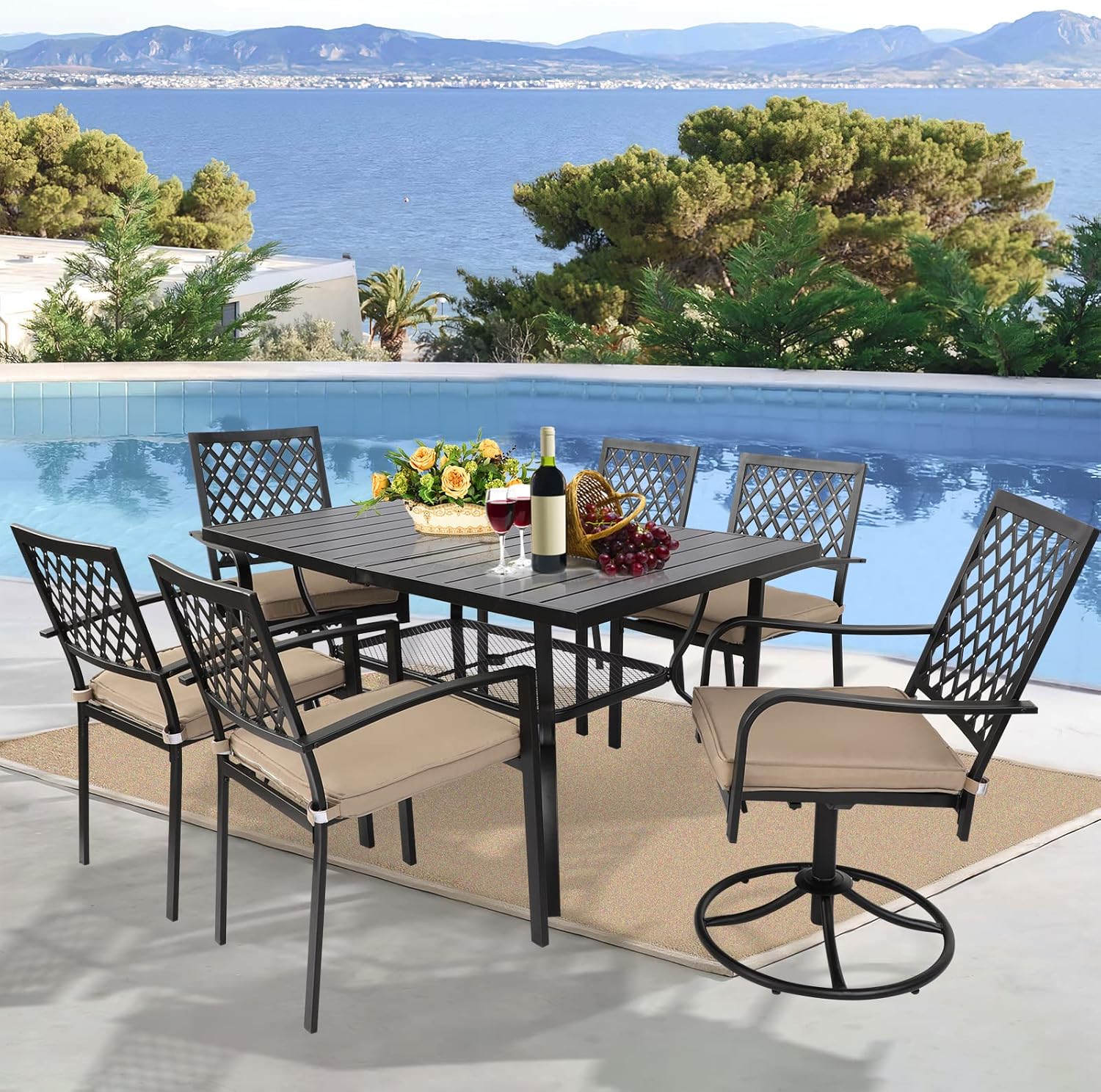 MAGIC UNION 7-Piece Outdoor Dining Sets, Cast Iron Patio Furniture Sets Including 1 Dining Table and 6 Chairs Metal Conversation Set for Backyard,Garden,Deck : Patio, Lawn & Garden