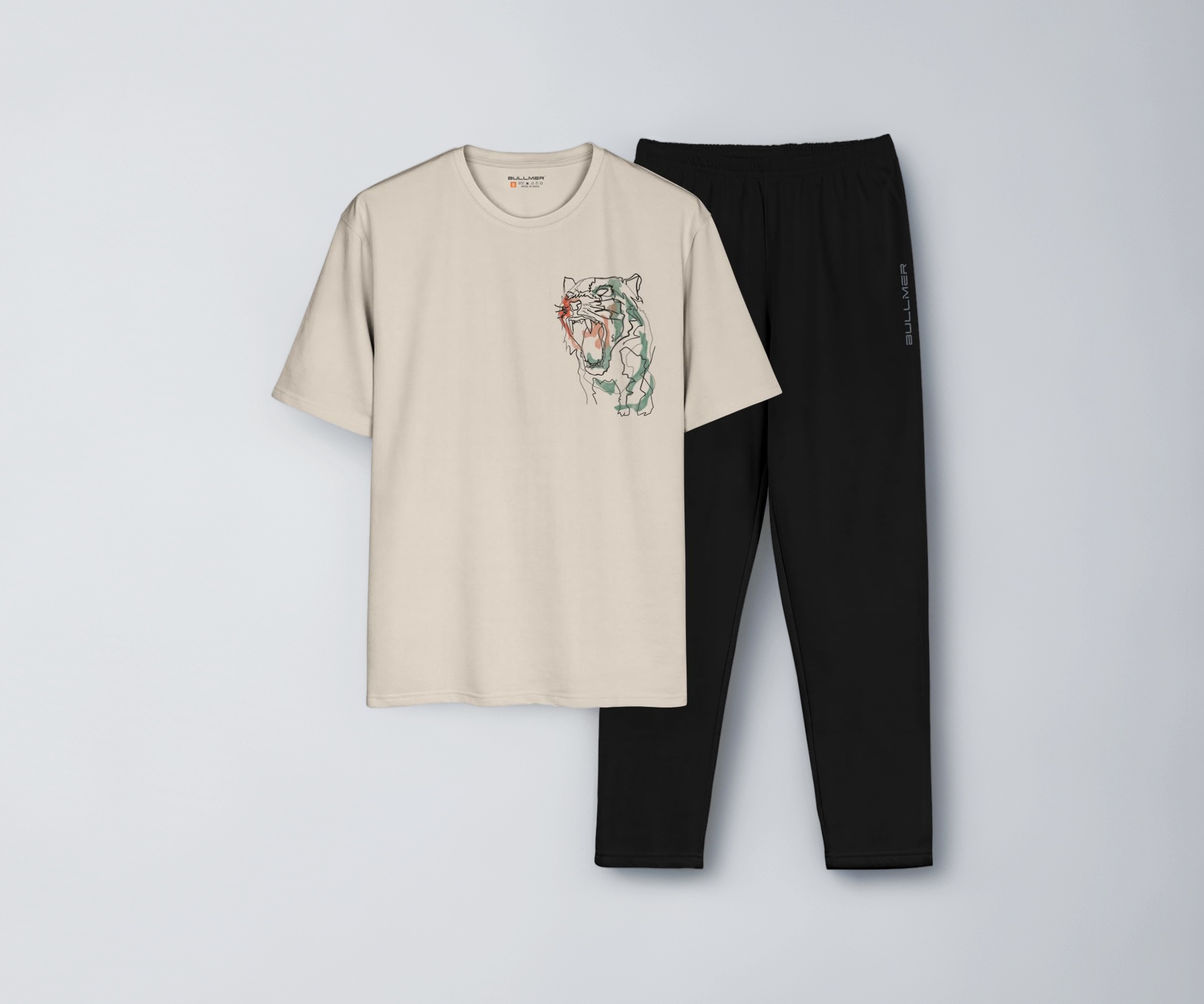 BULLMER Men's Oversized T-Shirt & Pants Co-ords, Cream:Black, X-Large - Image 1