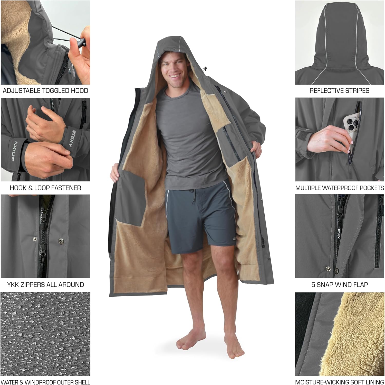 NIXY Oversize Changing Parka - Unisex, Eco-Friendly, Sherpa Fleece-Lined Jacket for Sports & Outdoor - Waterproof & Windproof