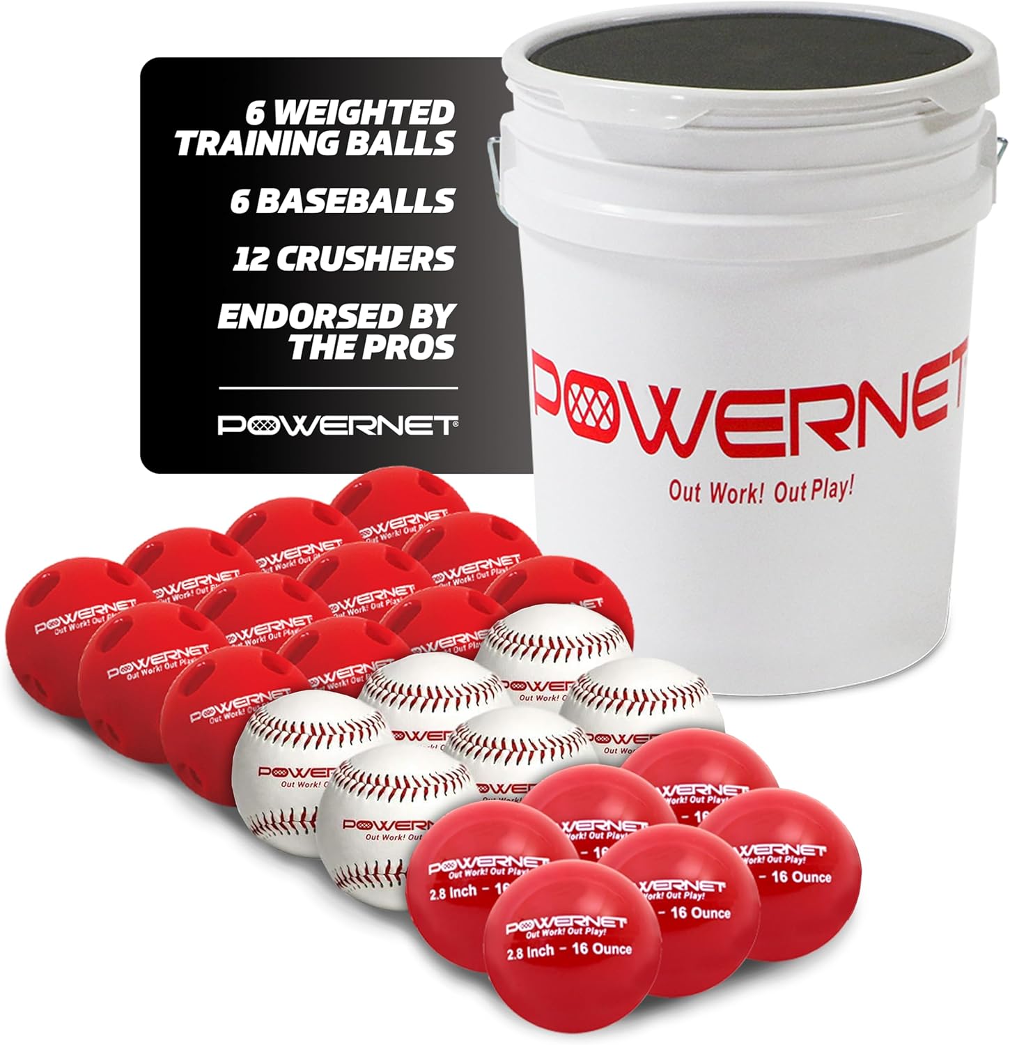 PowerNet Crushers & Weighted Balls, Softball Baseball Hitting Trainer for Improved Speed, Power & Coordination, Batting Practice Baseballs 24 Balls