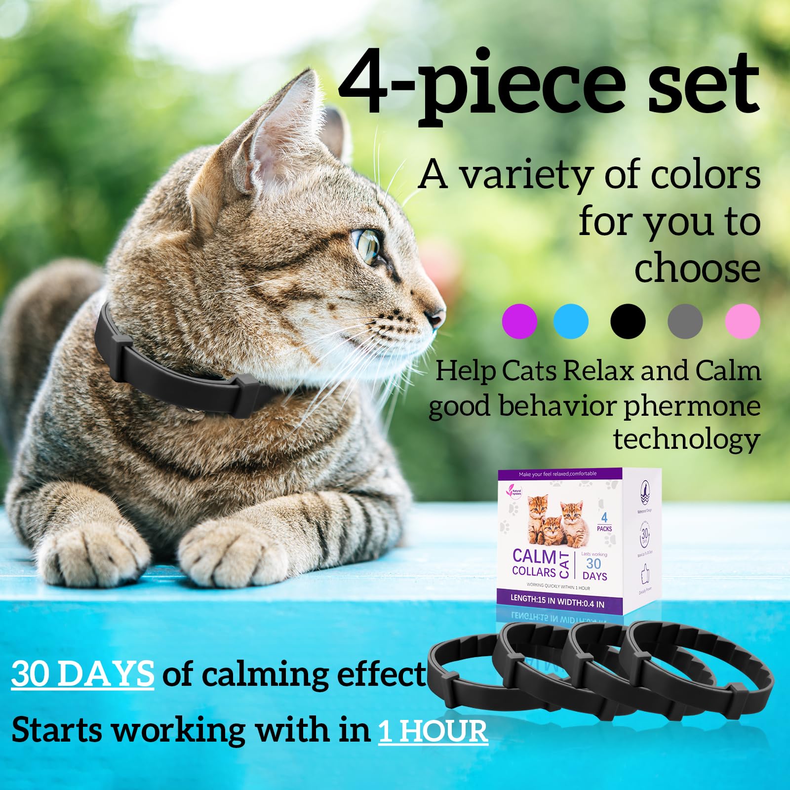 4-Pack Cat Calming Collar, Breakaway Cat Collar for Kittens to Large Cats, 4-Week Long Lasting, for Cat Anxiety Relief, Ideal for Indoor Cats(Black) - image 3