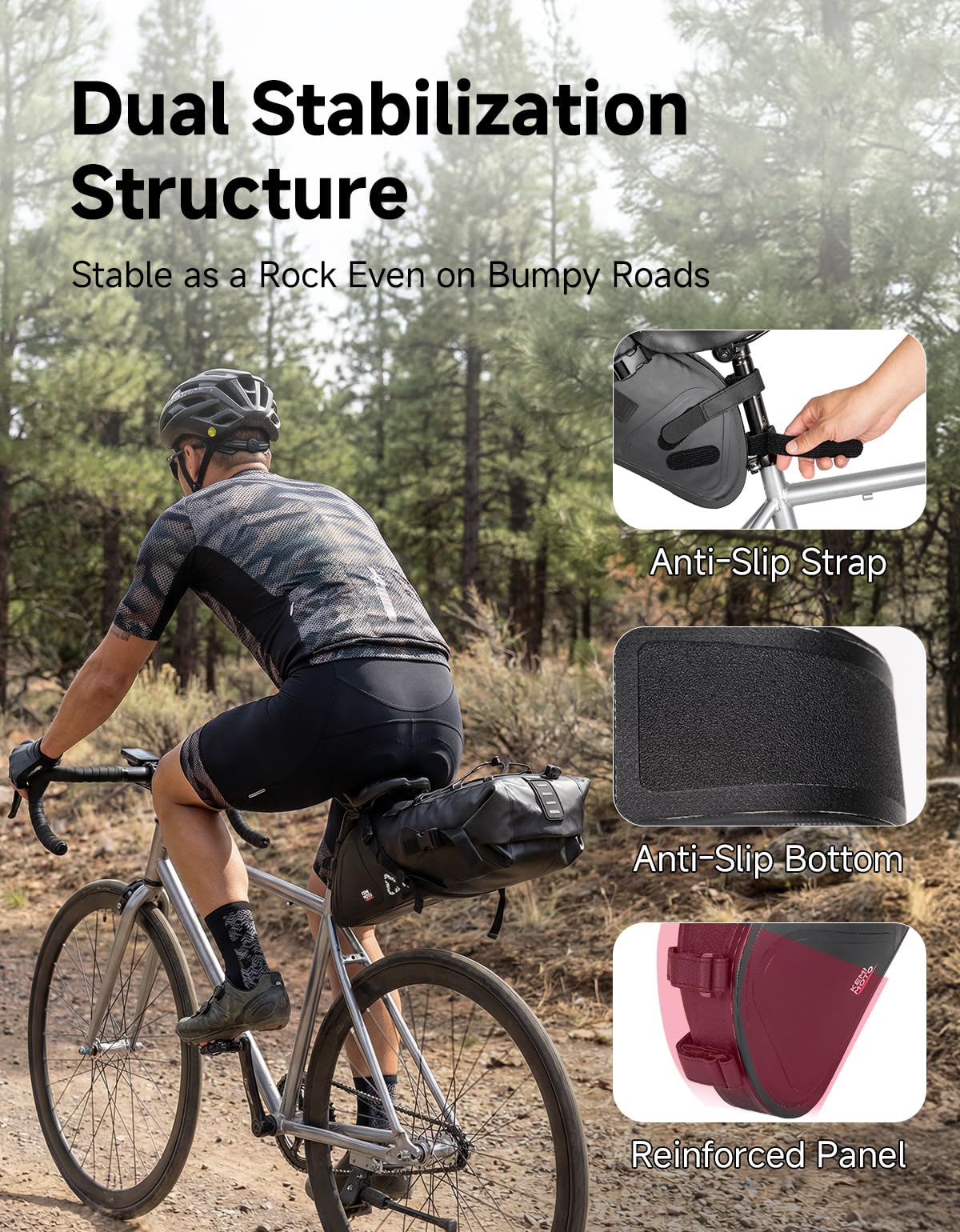 KEMIMOTO Borsa da Sella Bici, 15L Borsa Sottosella Bici Impermeabile Divisa con Riflettenti e Supporto per Ciclismo Bici Corsa MTB Mountain Bike