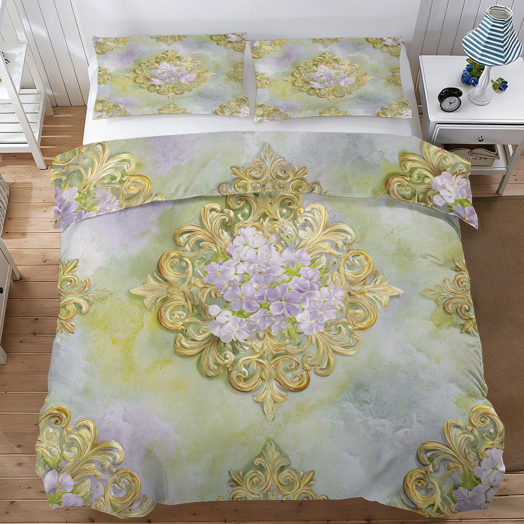Housse de couette 140x200 baroque en microfibre douce motif damas premium