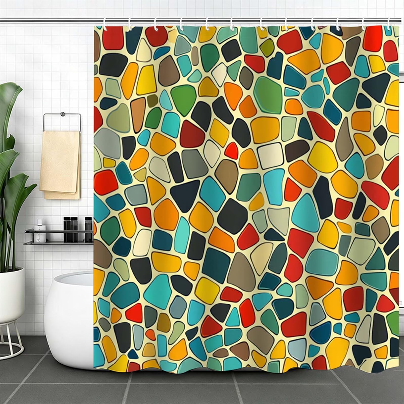 Duschvorhang bunt, Polyester Stoff aus Textil – Wasserdicht – Waschbar – Inkl 12 Ringe – Badewannenvorhang für Dusche & Badewanne, Shower Curtains 180x180cm modern J-751
