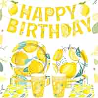 Lemon / Party People ２枚セットThe Birthday Amazon | レモンバースデーパーティー装飾 Homond Lemonade