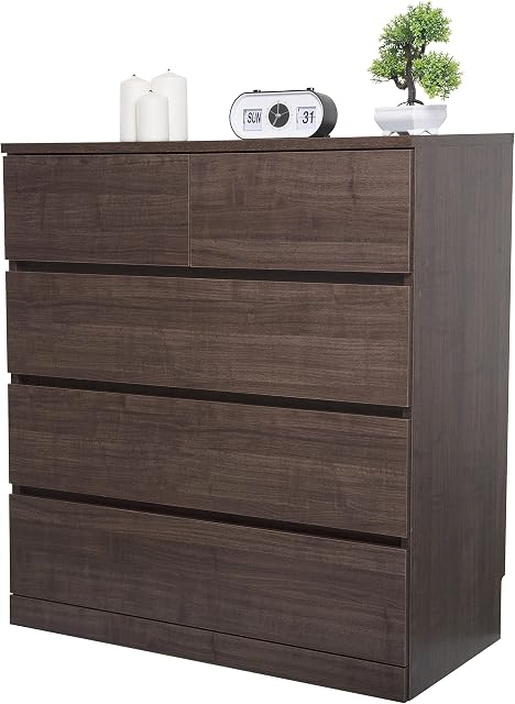 Iris Ohyama, Dresser / Chest of Drawers / Wooden Chest of Drawers / Dresser with 5 Drawers Runner, Easy Assembly, Modern Design, Office, Living Room, Bedroom - Wooden Chest - WCH-790 - Brown