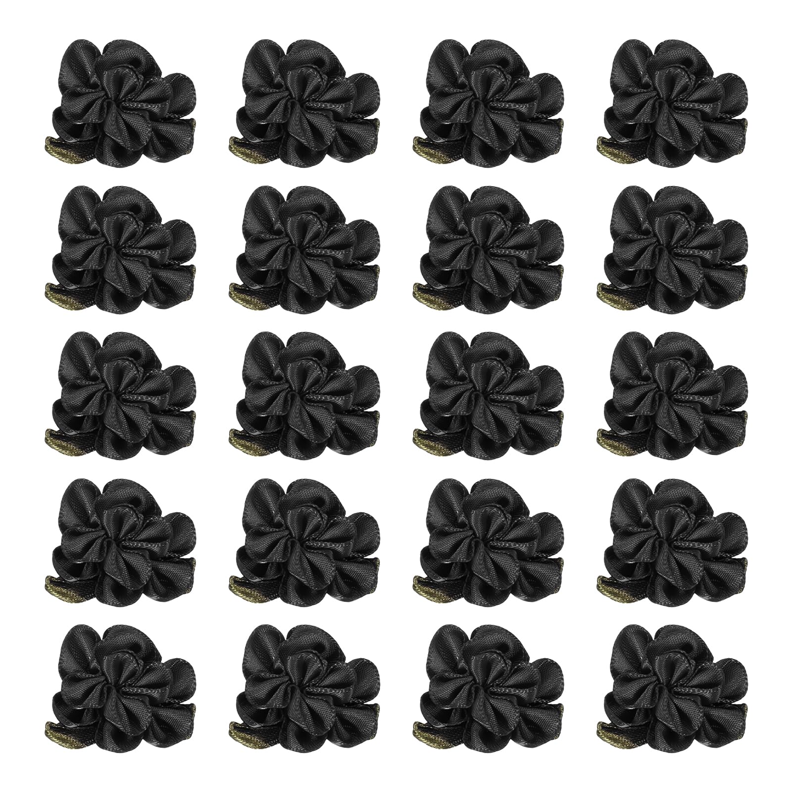 PATIKIL 1 Inch Ribbon Flowers Bows for Crafts 20 Pack Mini Satin Roses Flowers Small Fabric Flower Heads DIY Sewing Appliques for Gift Wedding Bride Ornament Black