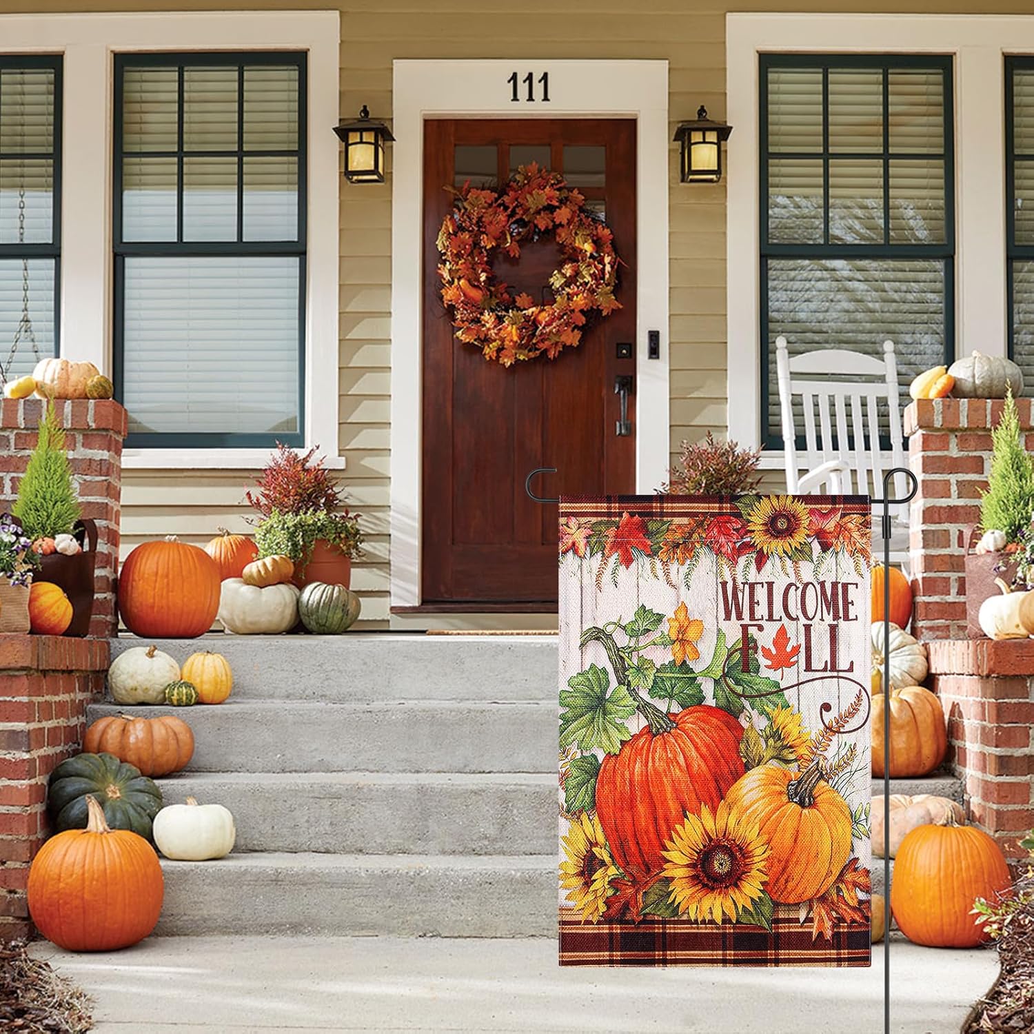 Welcome Fall Garden Flags 12x18 Double Sided, Pumpkin Autumn Yard Flag for Outside Maple Leaf, Thanksgiving Garden Flag Sunflower, Fall Outdoor Decorations - Image 4
