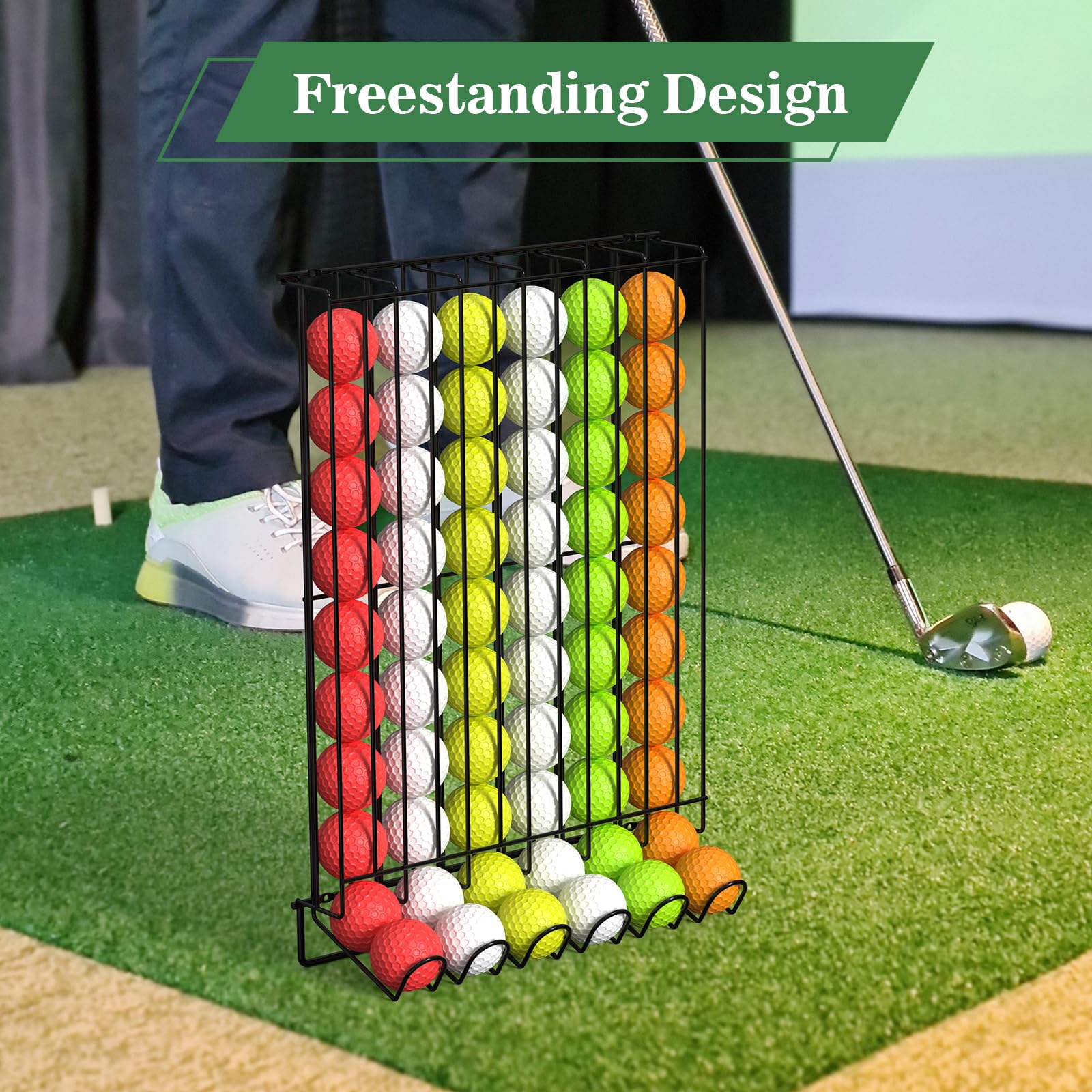 Sunexinlo Soporte para pelotas de golf para 60 pelotas, dispensador de pelotas de golf de encimera y montado en la pared, estante de exhibición de alambre de metal para el hogar, oficina, simulador de