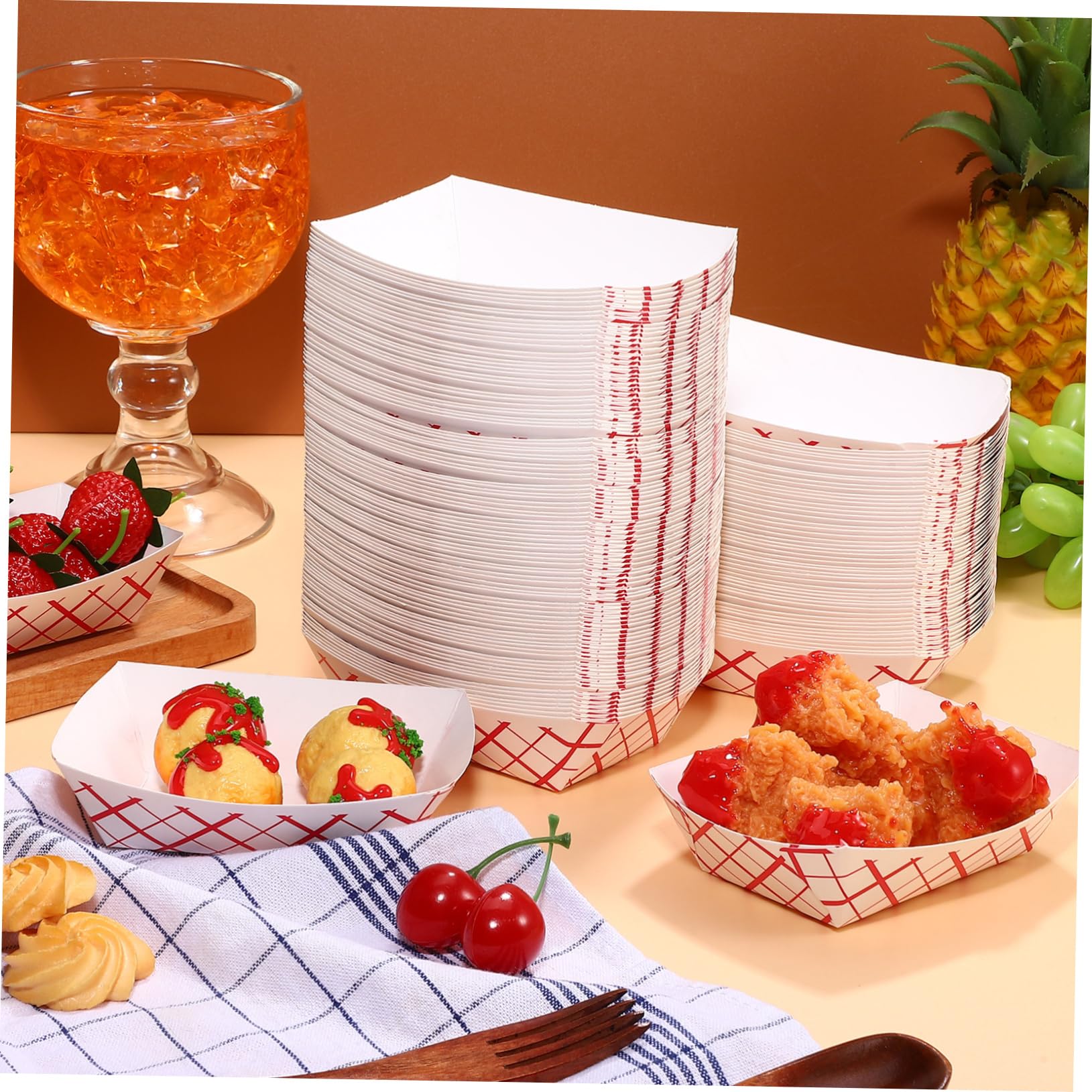 ULTECHNOVO 200stücke Papier Snack-tabletts Kariert Lebensmittelboote Für Snacks Pommes Hot Dogs Salate Für Partys Und Catering