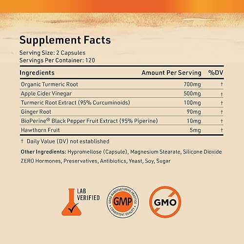 Miniatura 6 de Suplemento de Cúrcuma y Jengibre de Nature's Base - con Curcumina, Vinagre de Sidra de Manzana y Extracto de Pimienta Negra BioPerine - 95%