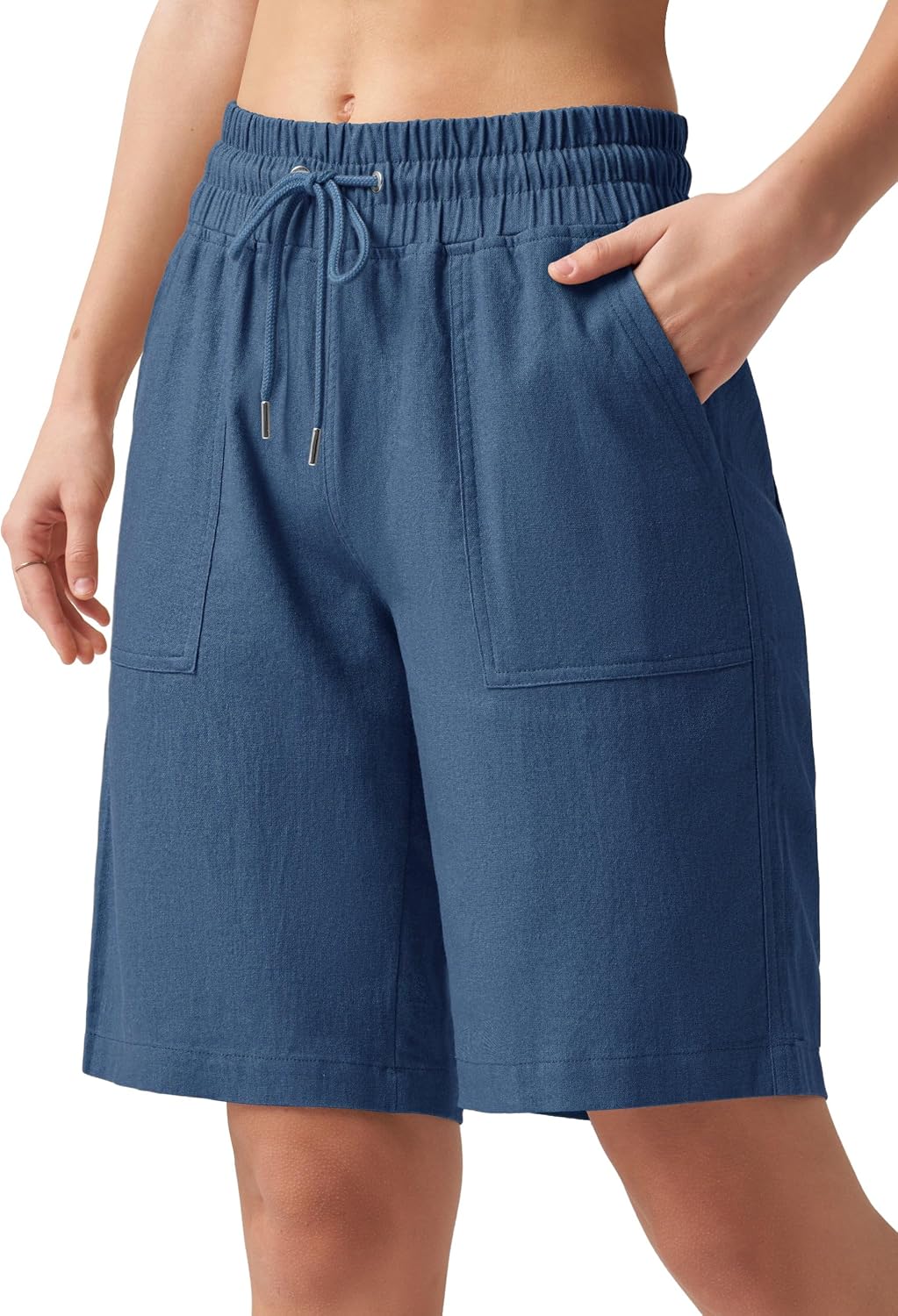 Willit Women's Linen Shorts Casual Bermuda Long Linen Shorts High Waisted Comfy Summer with Pockets 5" 10"