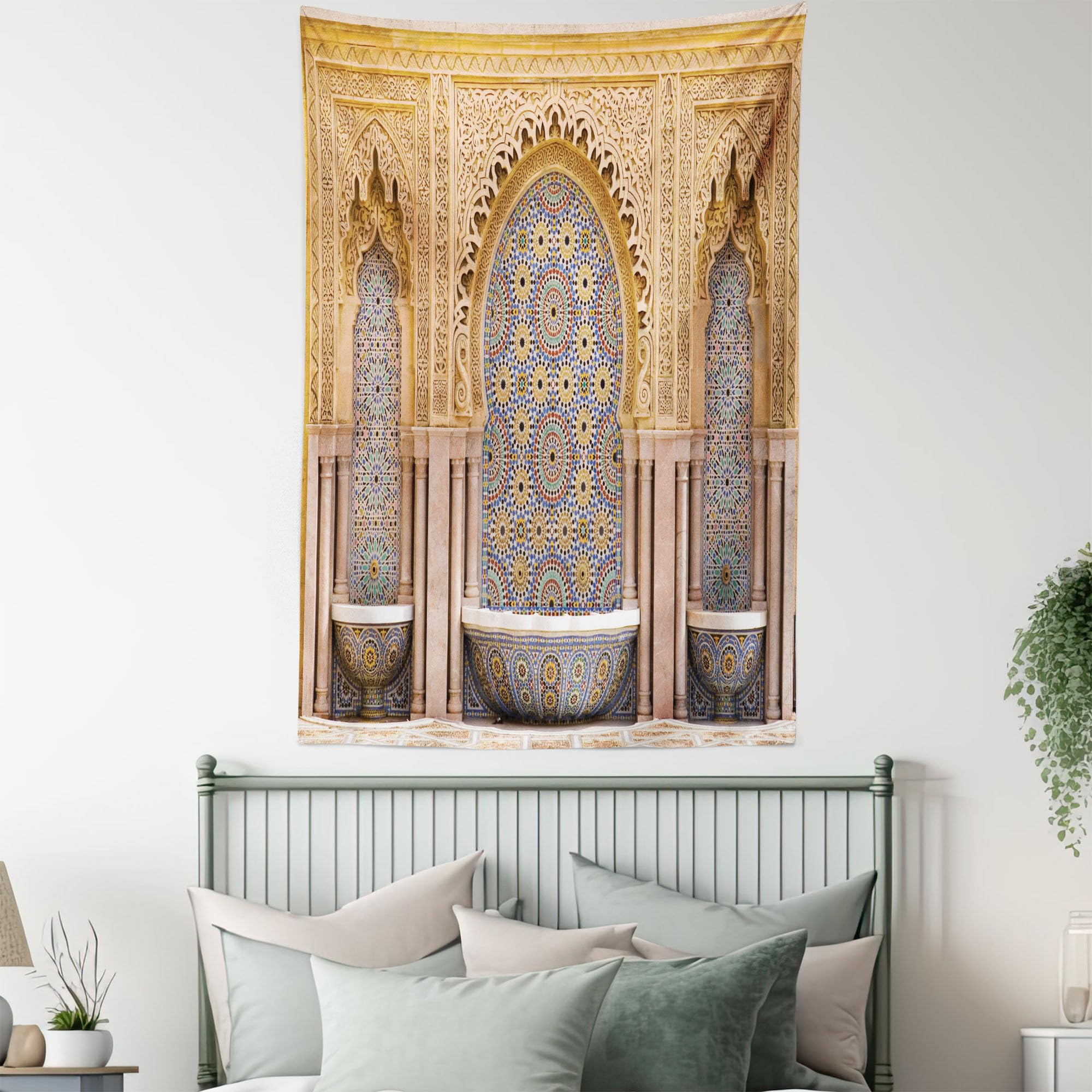 ABAKUHAUS Marocchino Tappeto da Parete e Copriletto, Rabat Torre di Hassan, più Tecnologia Moderna Digitale, 110 x 150 cm, Albicocca Pallido Brown