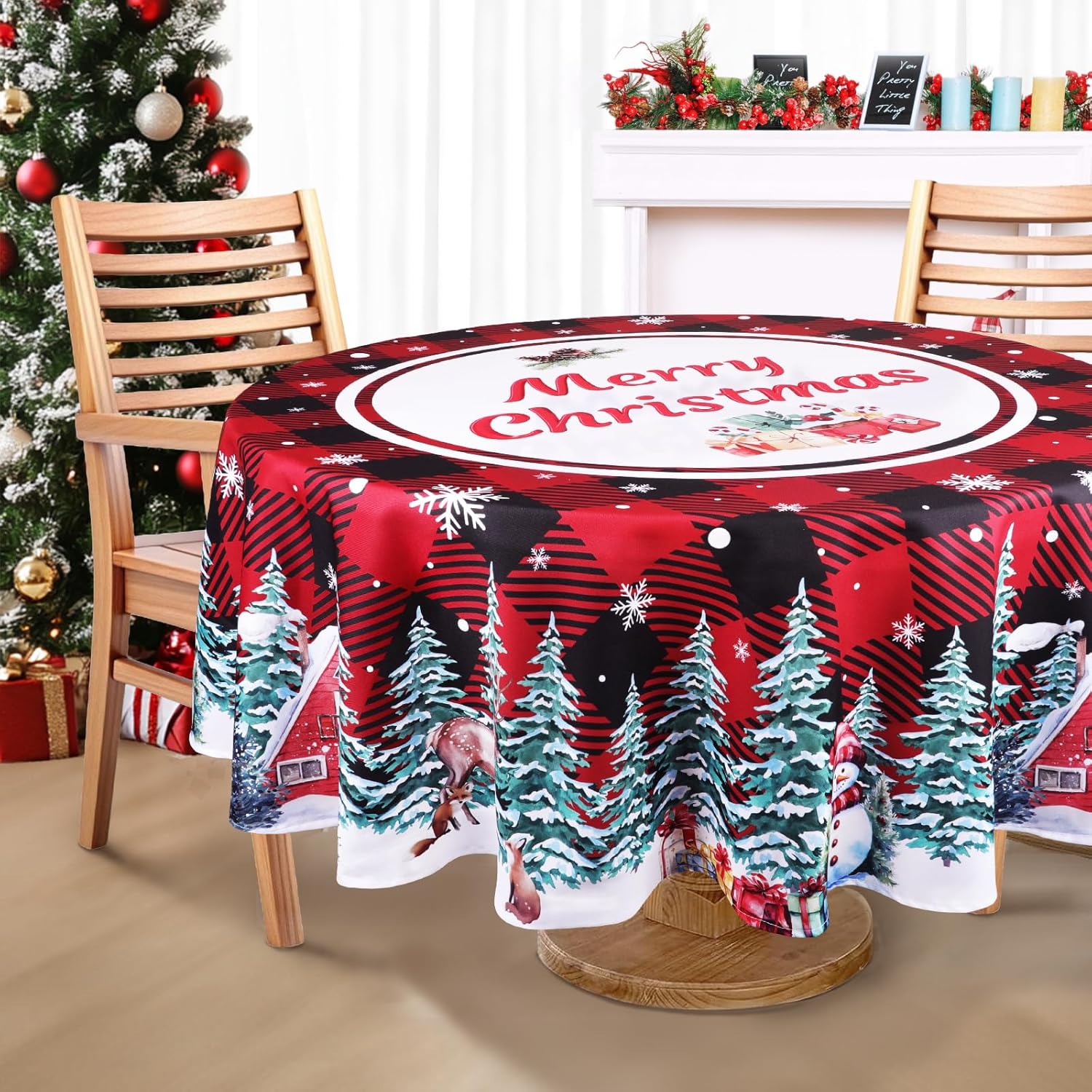 Christmas Tablecloth Round Red Buffalo Plaid Christmas