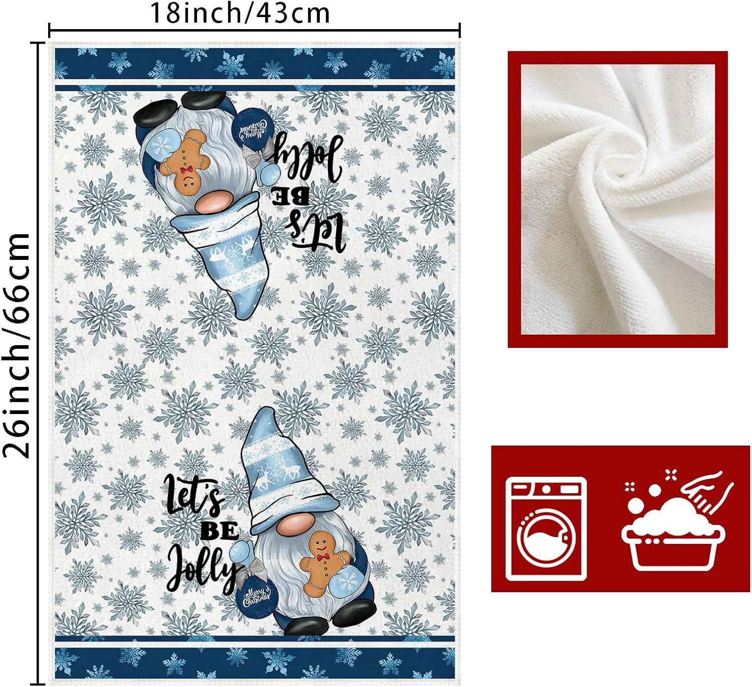 XCHI Gnomes Snowflakes Christmas Kitchen Towels Winter Dish Towels 18x26 Inch Xmas Home Kitchen Decorations Hand Towels Set of 2 Drying Dishcloth - Image 6