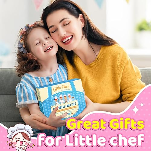 Miniatura 16 de Toyze Regalos de cumpleaños para niñas de 3 a 8 años, delantal lindo para niñas, juegos de cocina, juguetes para niños, sombrero de chef y delantal
