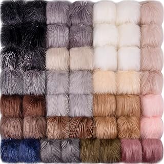 SIQUK 50 Pieces Faux Fur Pom Pom Fluffy Pom Pom Balls with Elastic Loop Faux Fox Fur Pom Pom for Hats Beanie Shoes Scarves Gloves Bags Accessories, 19 Colors