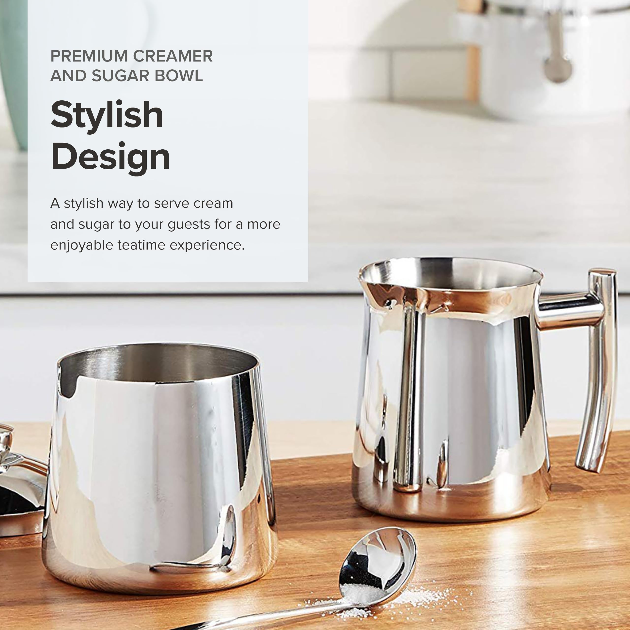 Frieling USA - Juego de azúcar y crema de acero inoxidable 18/10, accesorios para café y té con jarra de metal de 10 onzas y azucarero con tapa