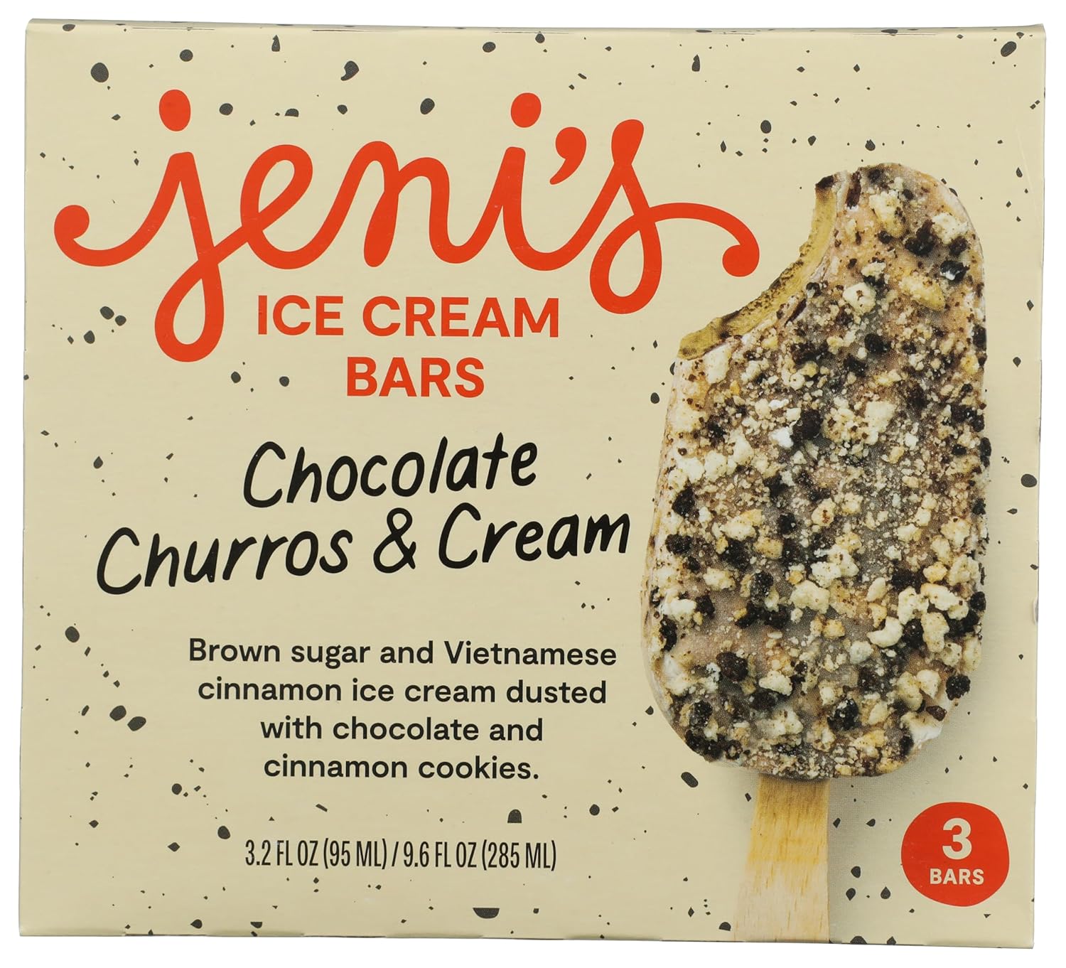 Jeni's Splendid Ice Creams Chocolate Churros & Cream Ice Cream Bar, 9oz - Brown Sugar Cinnamon with Chocolate Cookies