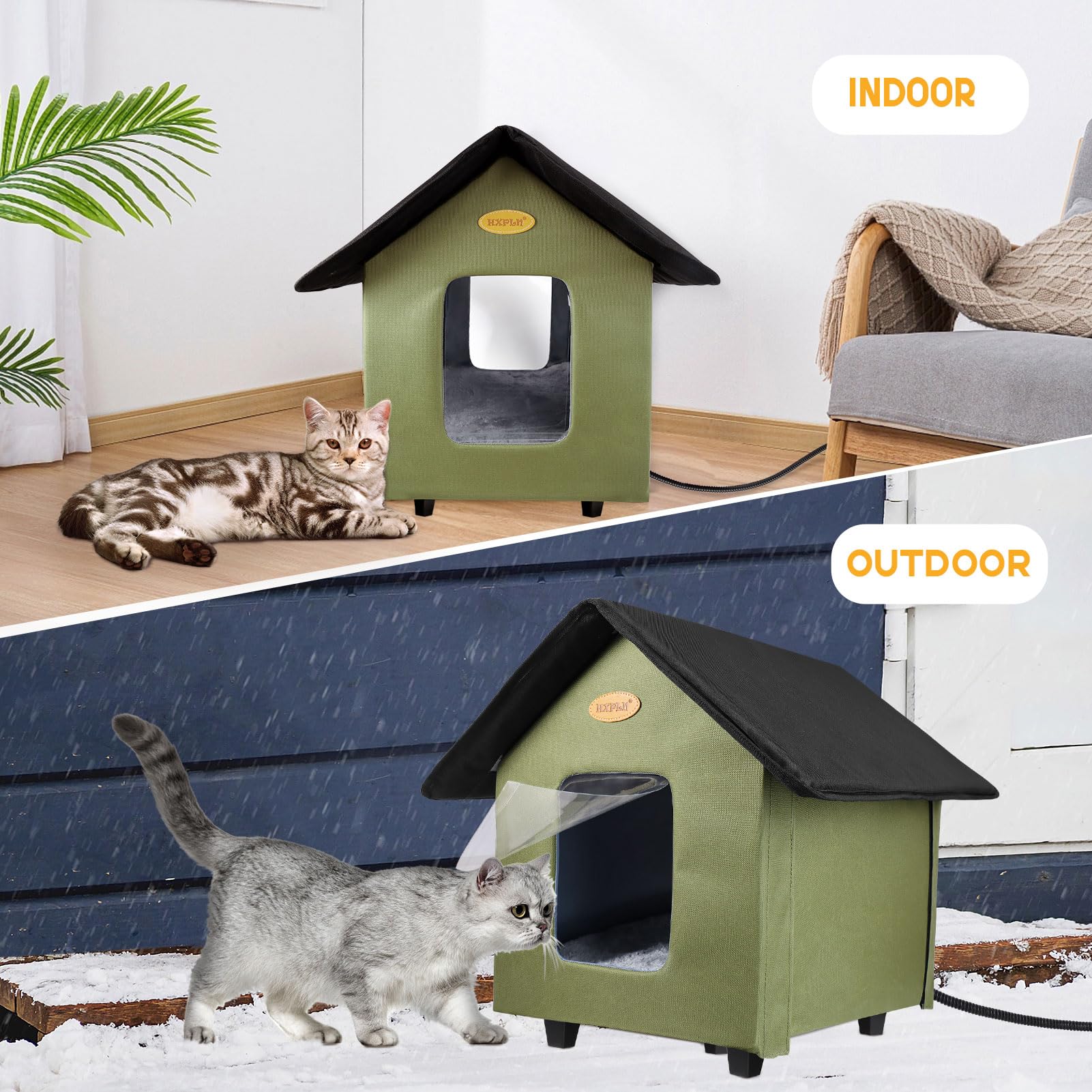 Heated Cat Houses for Outdoor Cats - Elevated Weatherproof Insulated Heated Outdoor Cat House for Winter - Feral Cat Shelter for Outside Cats - Outdoor Heated Cat House (Green)
