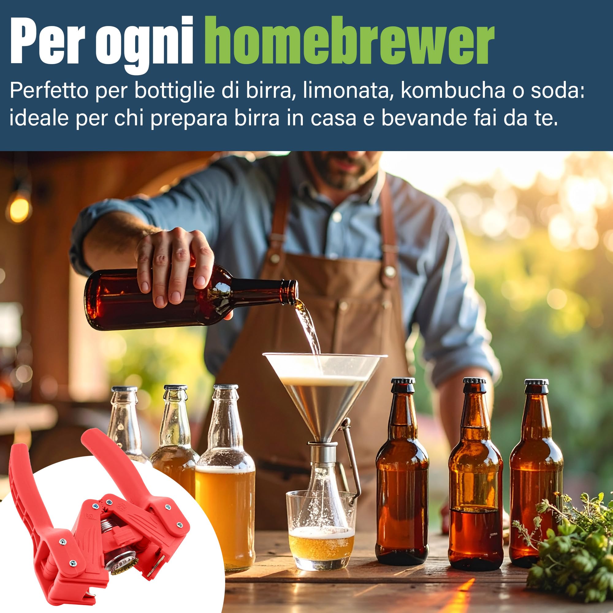 Bottle Capper incluso 120 free tappi per home Brew Beer making o limonata bottiglie di vetro – facile Cap