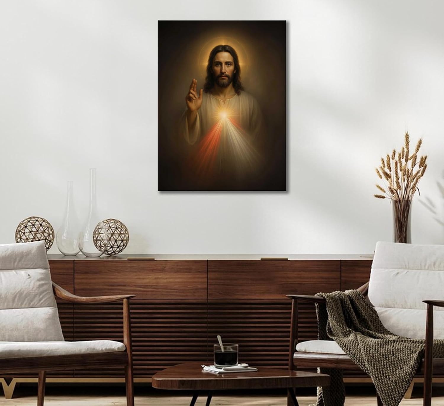 Sacred Heart of Jesus Wall Art Christian Jesus Divine Mercy Portrait Picture Painting Wall Decor Poster Print Artwork for Bedroom Office Living Room Home Decoration