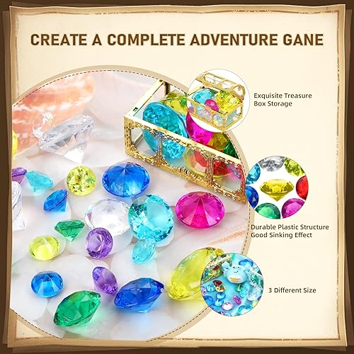 Miniatura 3 de ZCYSRLQIN 12 piezas de juguetes de piscina con gemas de buceo coloridos juguetes de buceo 1 caja pirata del tesoro plateada juego de juguetes de