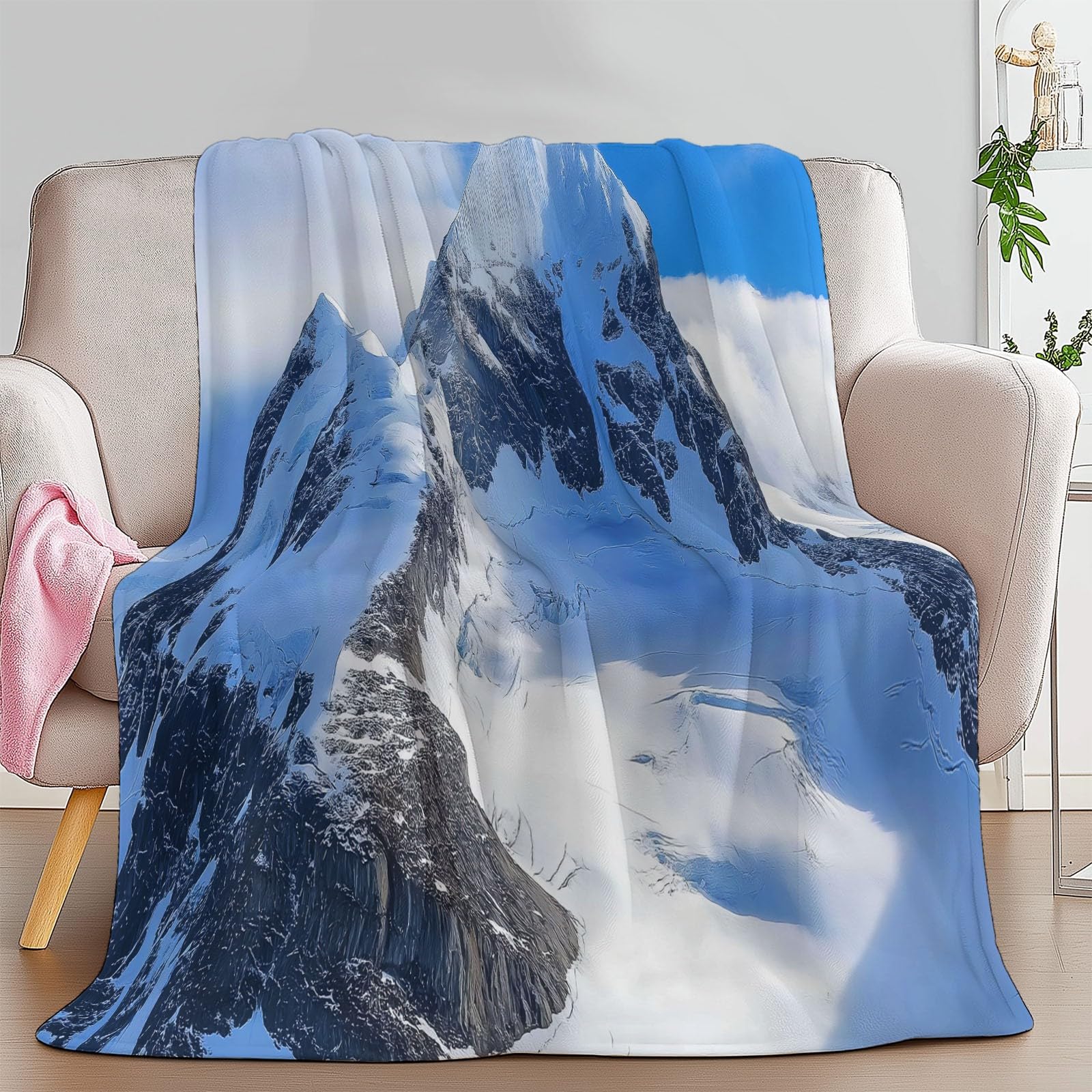 Couverture Polaire Flanelle Nature Antarctique Montagnes Enneigées Polaire Plaid, Jeté de Canapé Douillette Confortable Couverture de Lit 2 Personnes Plaid d'hiver, 220 x 240 cm Bleu