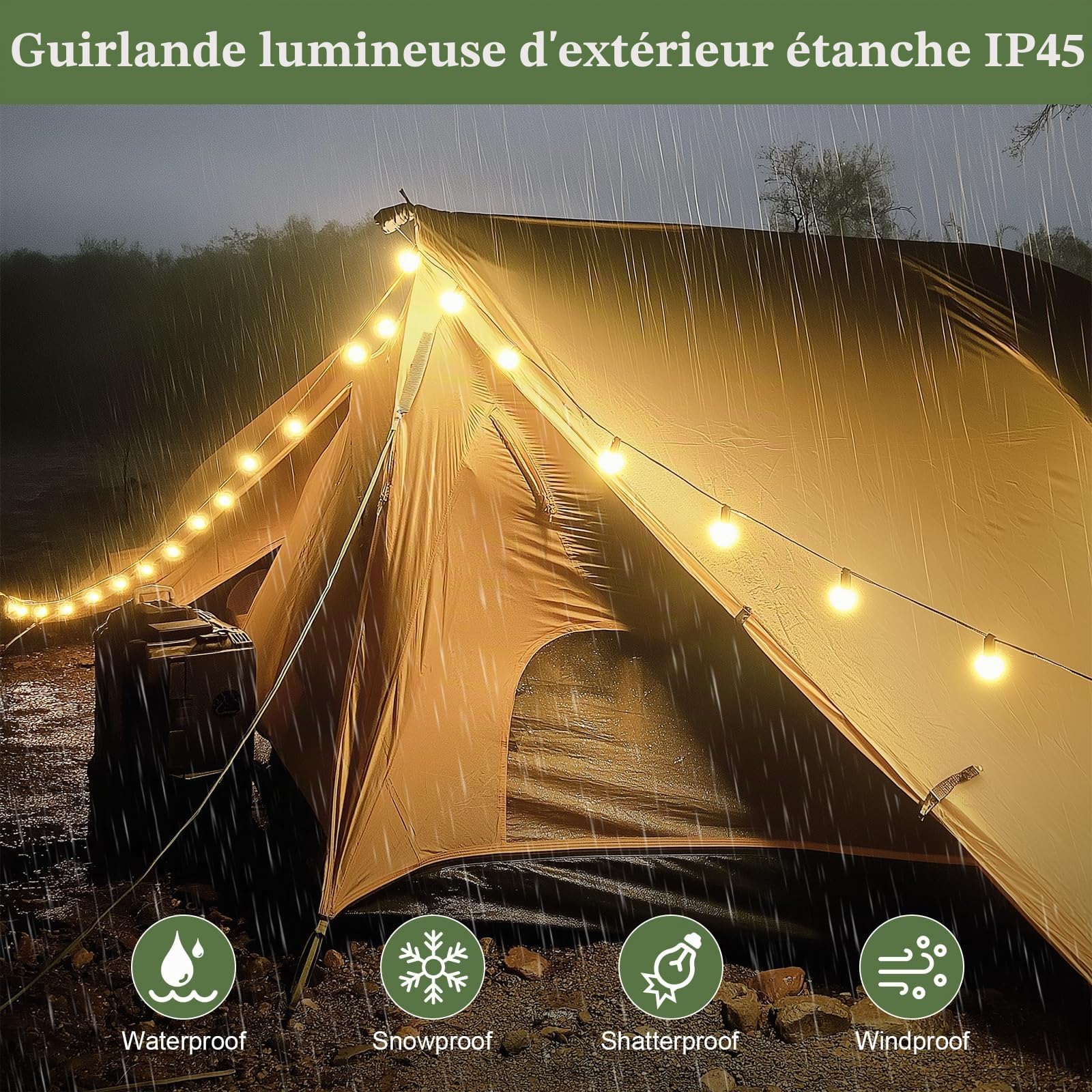 Guirlande Lumineuse Exterieure Dimmables avec Télécommande 30M | Guirlande Guinguette Exterieur, 50+2 Ampoules, IP45 Etanche, 2700K Blanc Chaud pour Patio, Balcon, Camping, Fêtes