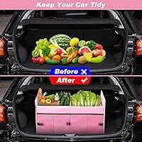 Vista 2 de Organizador de maletero de automóvil con bolsa enfriadora individual, 2 compartimentos, almacenamiento plegable para automóvil SUV (rosa)