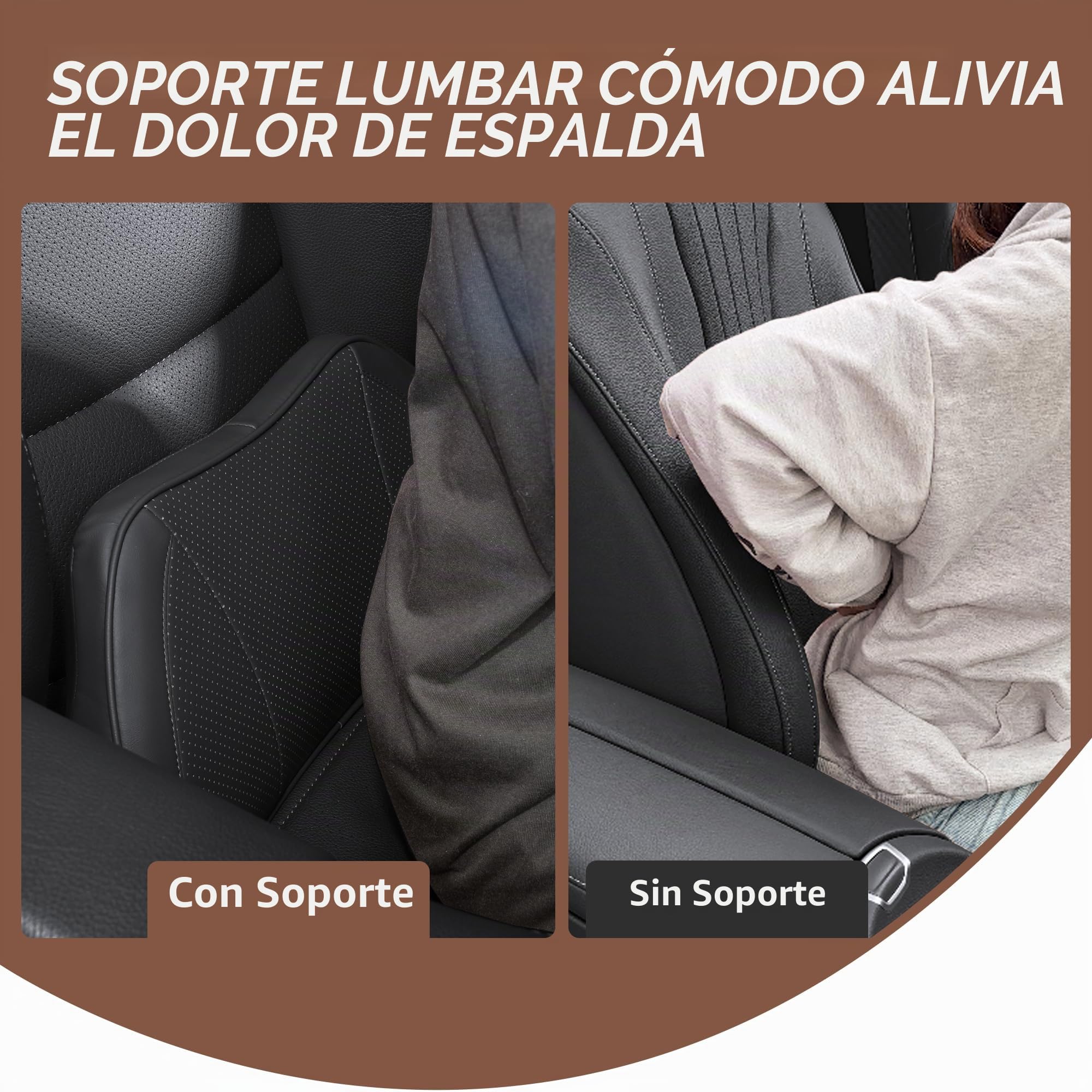 Cojín Lumbar Ergonómico para Coche, Almohada Soporte Lumbar para Silla de Oficina, Gaming y Casa, Respaldo de Espuma Viscoelástica para Asiento de Automóvil, Negro, 1 Unidad