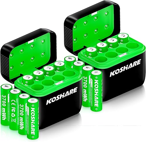 Batería AA recargable de litio con cargador, 16 baterías de iones de litio de 1.5 V 3700 mWh, AA de alta capacidad, 1200 ciclos, precarga, tipo C y