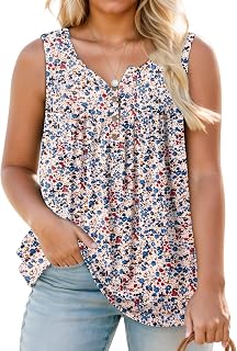 ROSRISS Plus-Size Henley Sleeveless Shirts for Women Summer Casual Tops Buttons Tees 14W-28W
