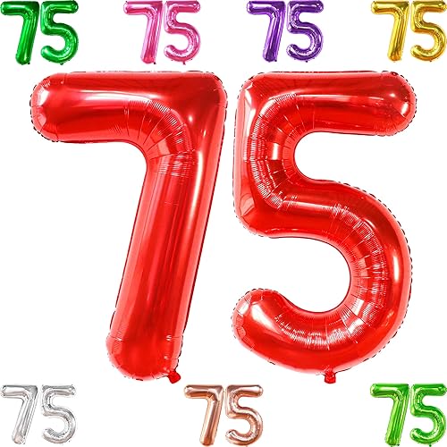 Miniatura 10 de KatchOn, Globos dorados gigantes del número 75 de 40 pulgadas  Globos dorados de cumpleaños 75 para decoraciones de cumpleaños de 75 años para
