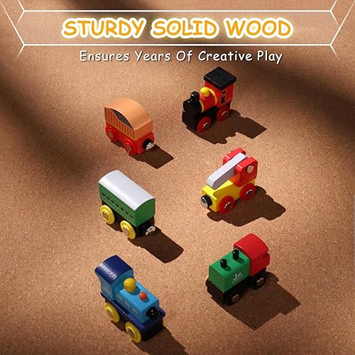 Miniatura 5 de SainSmart Jr. Juego de tren de madera de 12 piezas, juguetes de tren con caja de almacenamiento, trenes magnéticos de juguete compatibles con todas