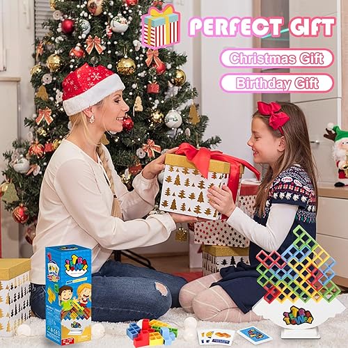 Miniatura 4 de HOMELAM Juego de apilamiento de 16 piezas de torre Tetra, juego de mesa de bloques de equilibrio de construcción, juegos familiares para más de 2