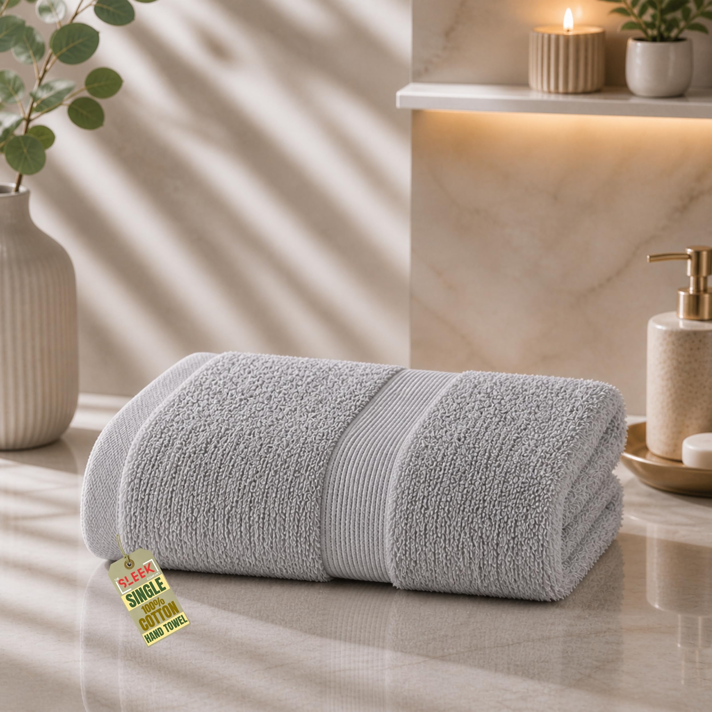 600GSM Royal Egyptian Cotton Hand Towels For Bathroom (50x80cm) – Soft & Absorbent Kitchen Hand Towels For Hand Drying – Hypoallergenic, Quick Dry & Durable Hand Towel for Homes & Hotels (Silver Grey)