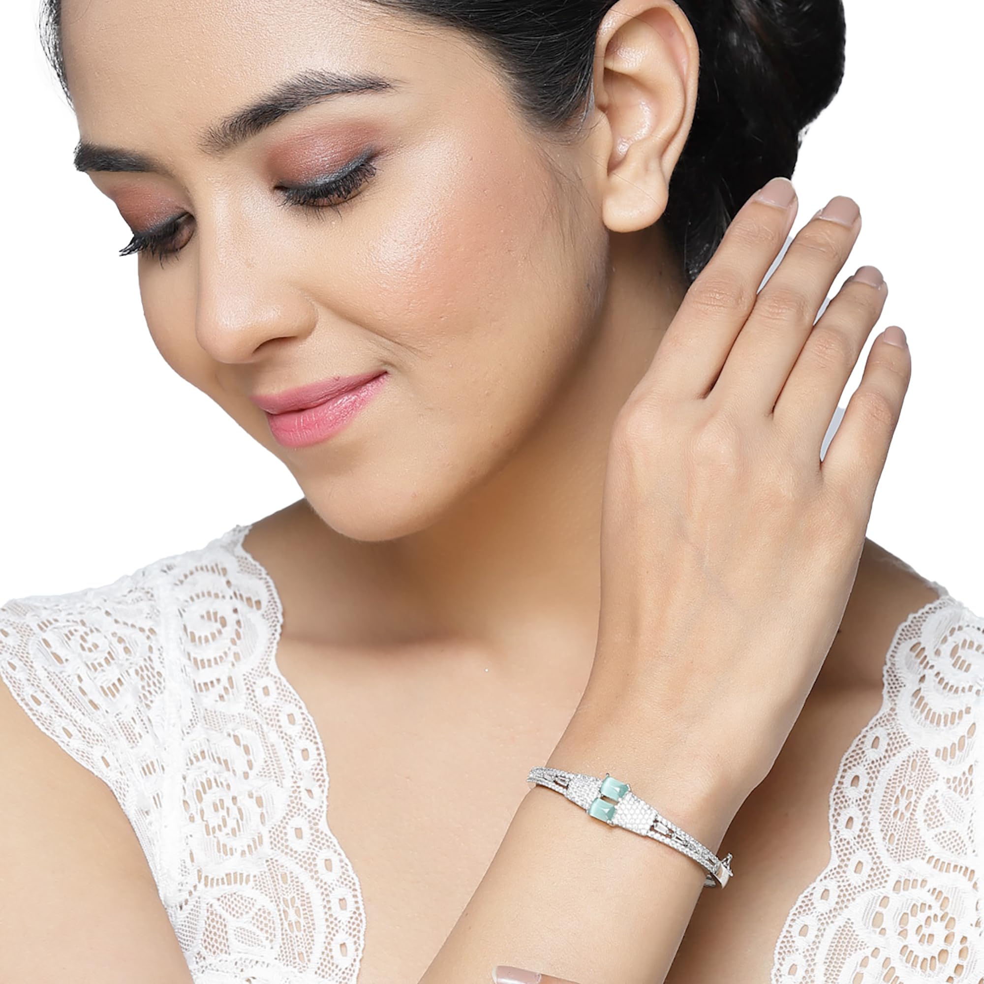 Rhodium-Plated Square American Diamond Kada Bracelet