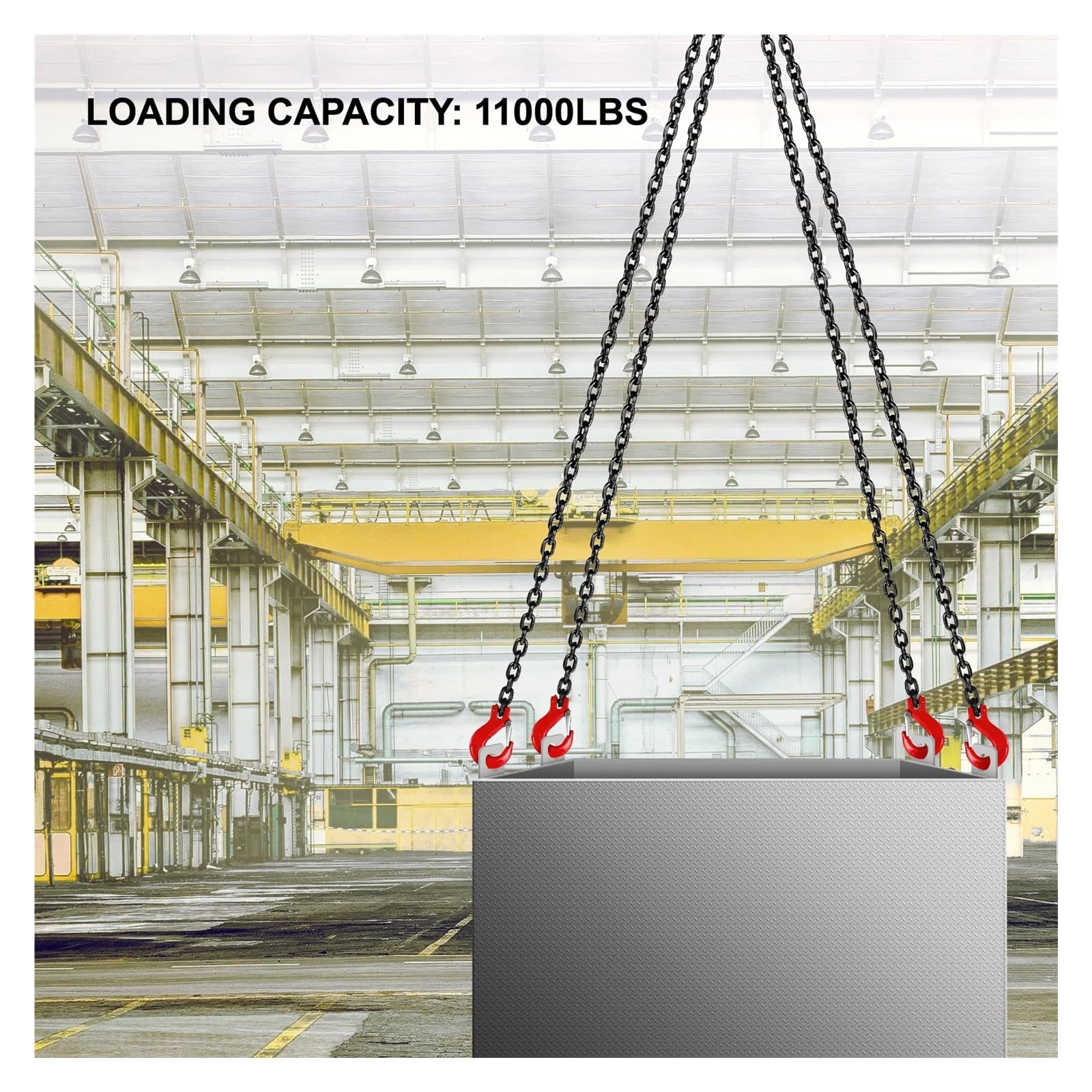 Łańcuch podnoszący, podnośnik 5 ton, 1,5 m, 300 cm x 5/16 cala, wytrzymały, z 4 nogami, haki i regulator, stal stopowa G80(300cm)