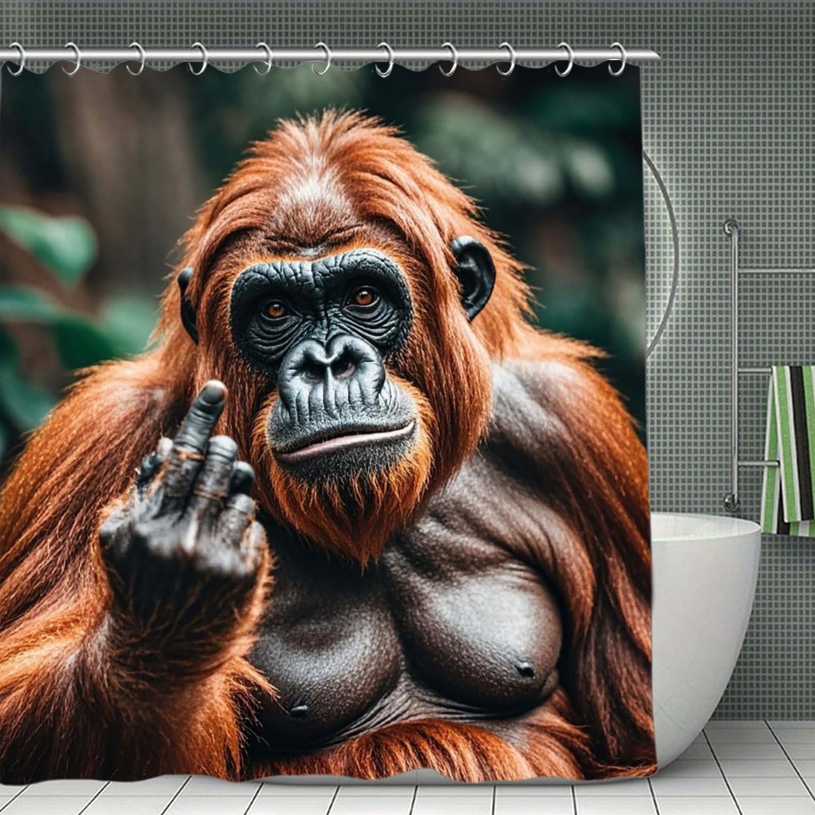 QMNLKH Gorillas Shower Curtain with Hooks, Waterproof Bath Curtains for Bathroom, Lightweight Bath Curtains Liner for Hotel, Personalized Bath Curtain for Spa, 70.8 Inch