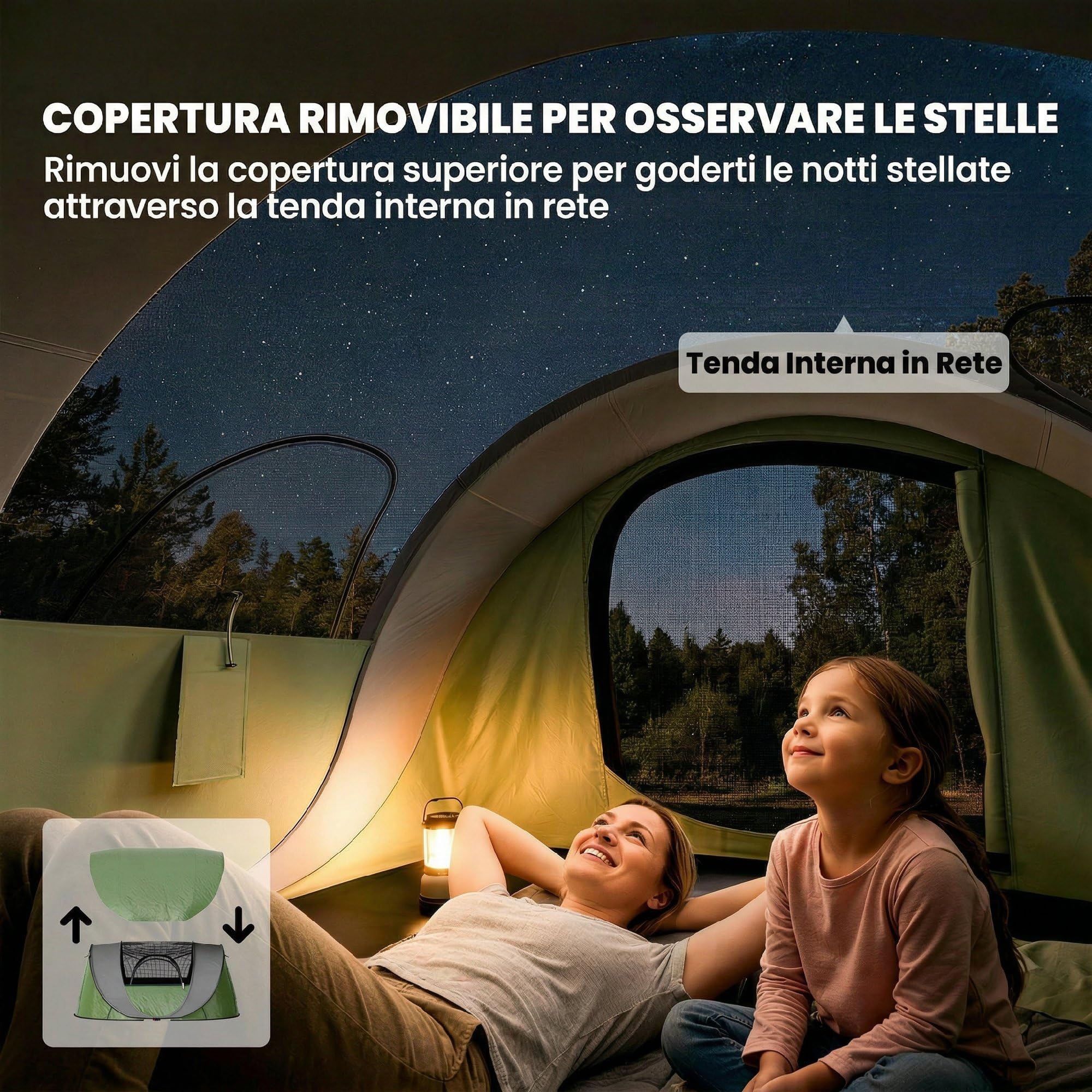 Outsunny Tenda da Campeggio Pop Up 4 Persone, Impermeabile 3000mm, con Borsa, Verde