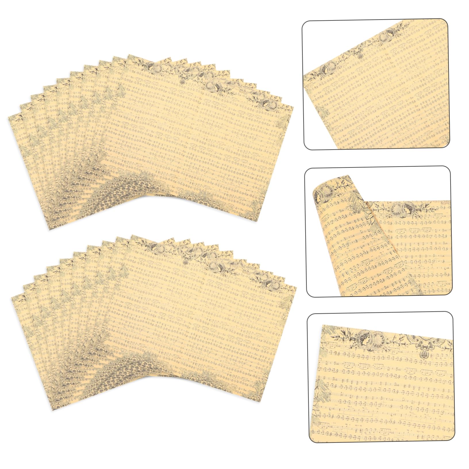 Gatuida Carta da Regalo Vintage per Bouquet di Fiori Note Musicali Nere, Set da 20 Fogli in Carta Kraft Resistente, Confezionamento Floreale per Regali Natalizi e Festività